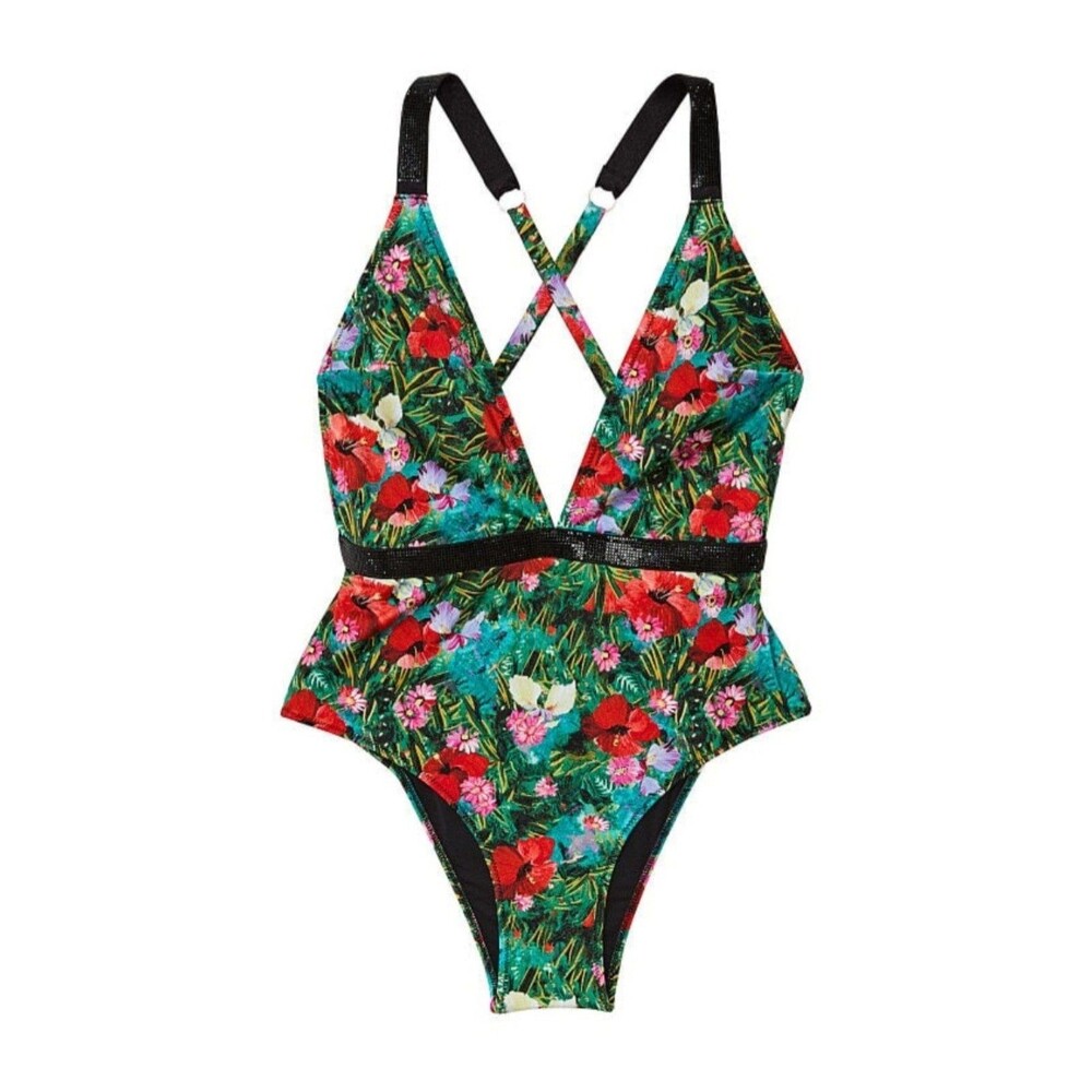 Victorias Secret swimsuit shine strap floral L plunge